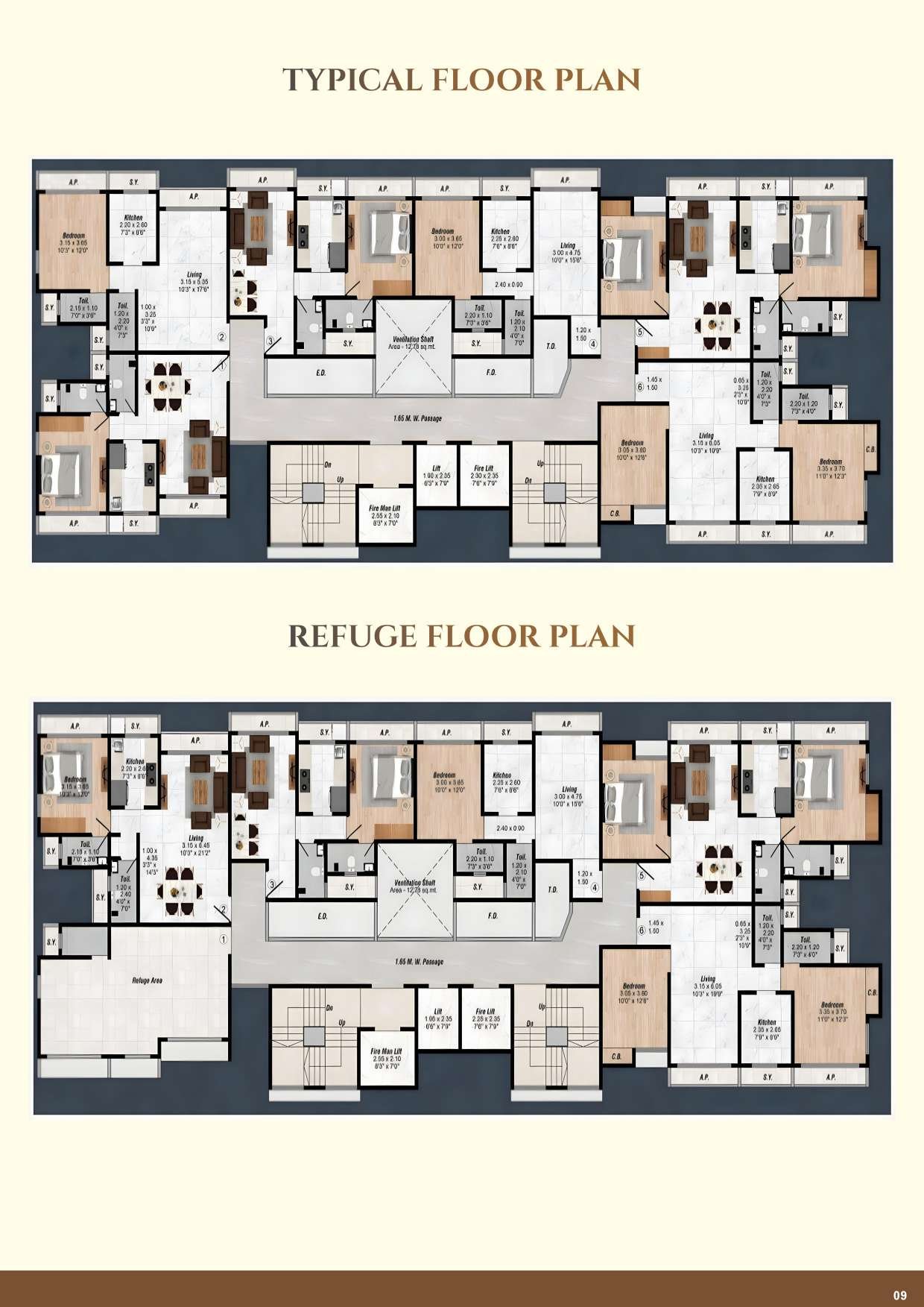 Typical and refuge floor plans